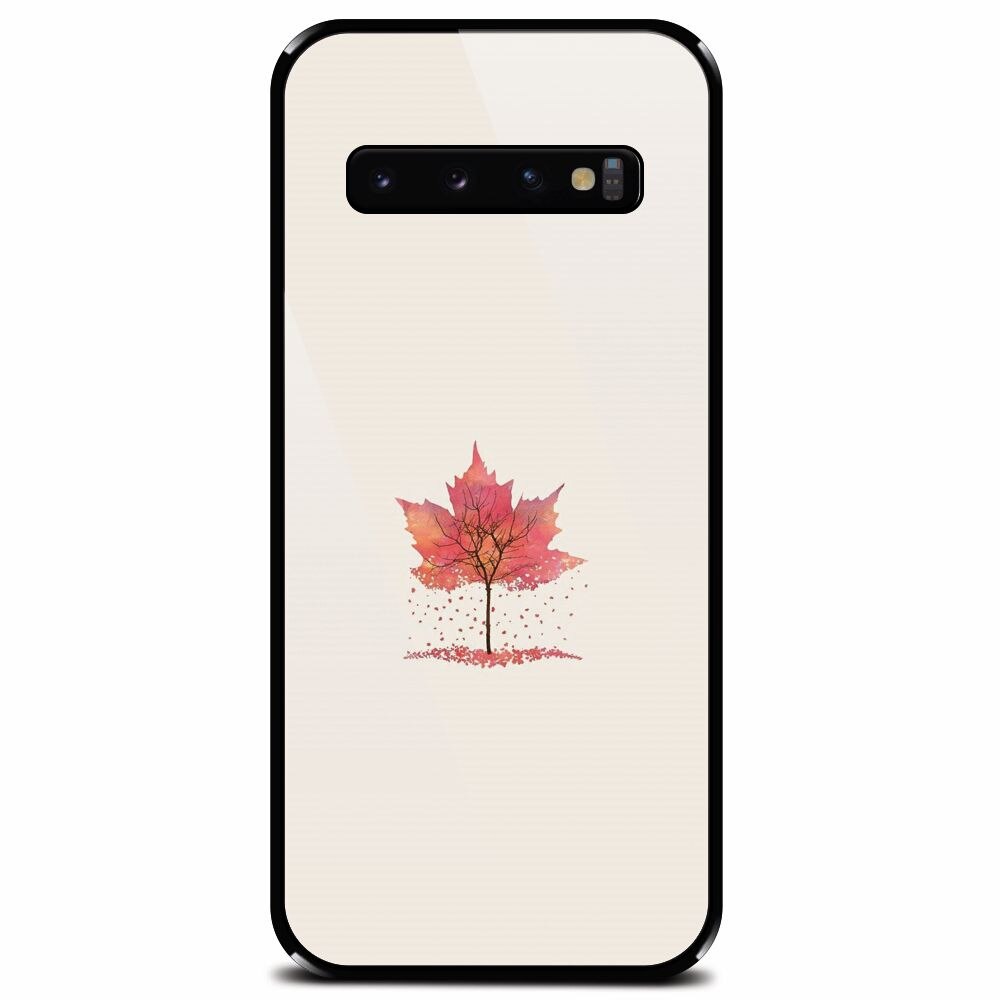 Husa din sticla securizata pentru Samsung Galaxy S10 Plus, Autumn Tree Leaf Shape Illustration