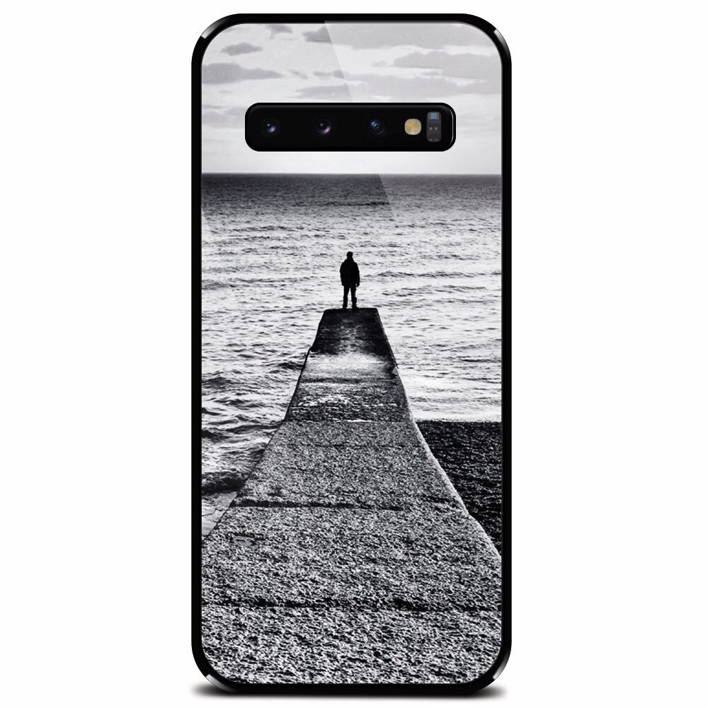 Husa din sticla securizata pentru Samsung Galaxy S10 Plus, Abstract Dock Man Grey