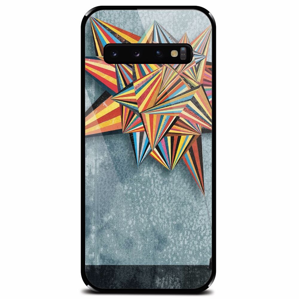 Husa din sticla securizata pentru Samsung Galaxy S10, Abstract Colorful Balloon Triangles
