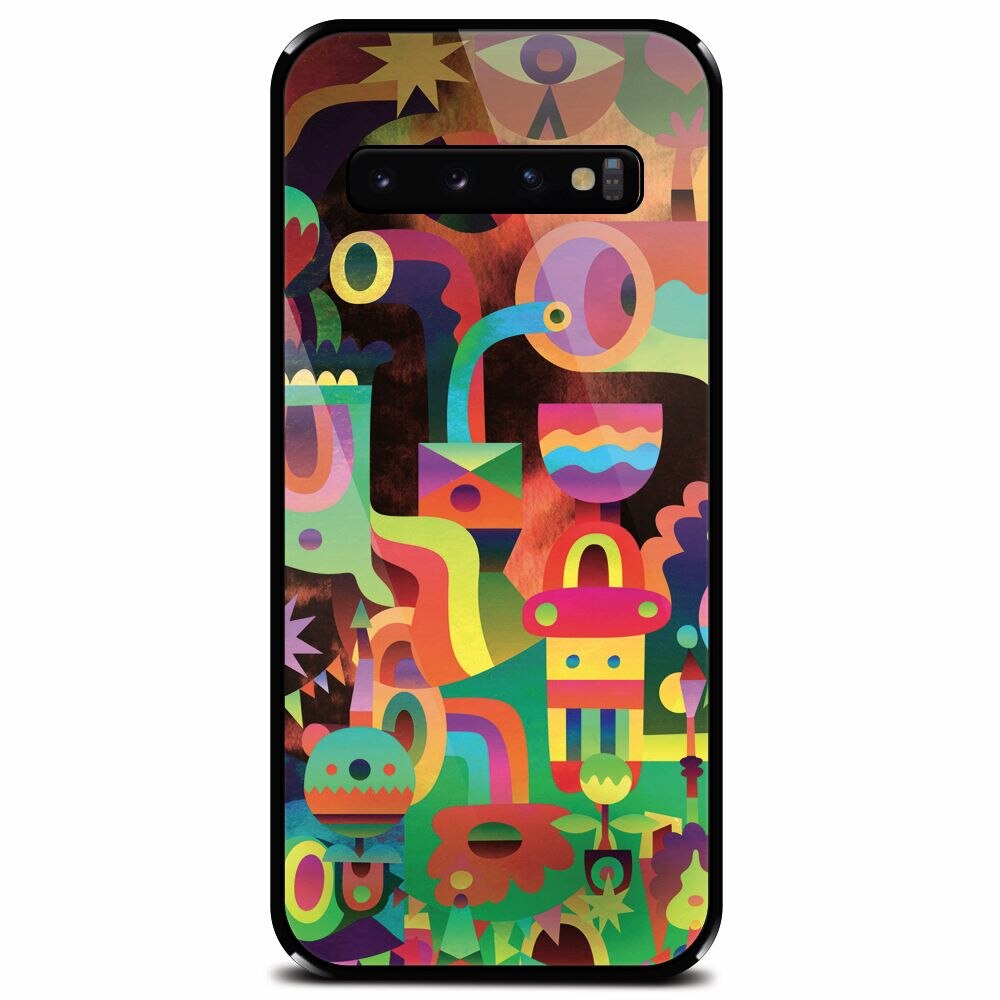Husa din sticla securizata pentru Samsung Galaxy S10, Abstract Colorful Shapes