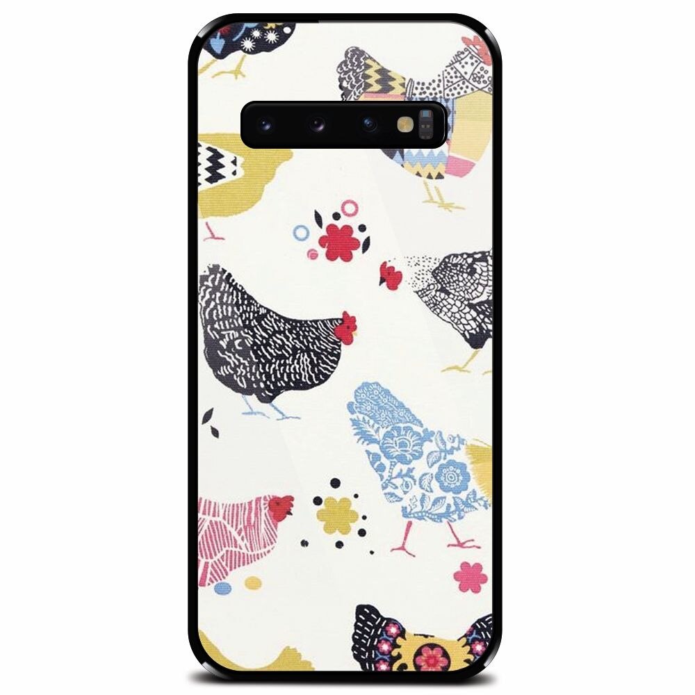 Husa din sticla securizata pentru Samsung Galaxy S10, Chickens