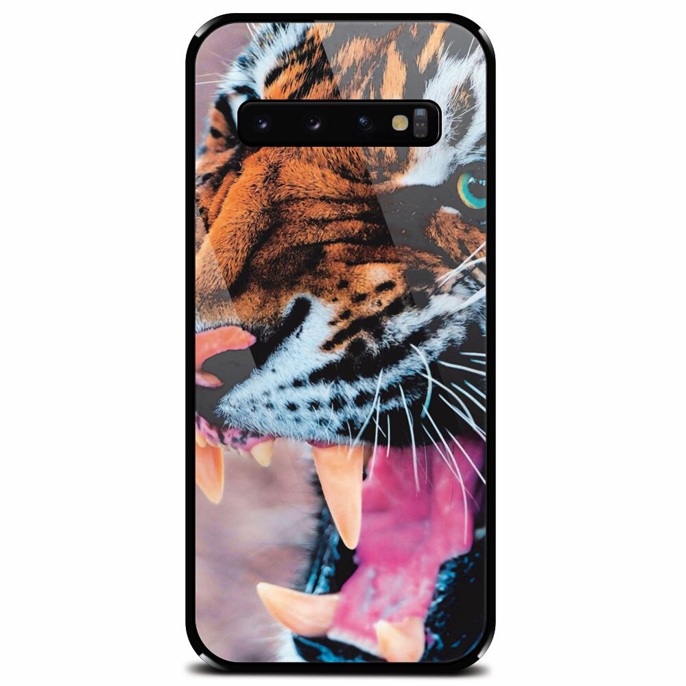 Husa din sticla securizata pentru Samsung Galaxy S10 Plus, Angry Tiger Teeth Fresh