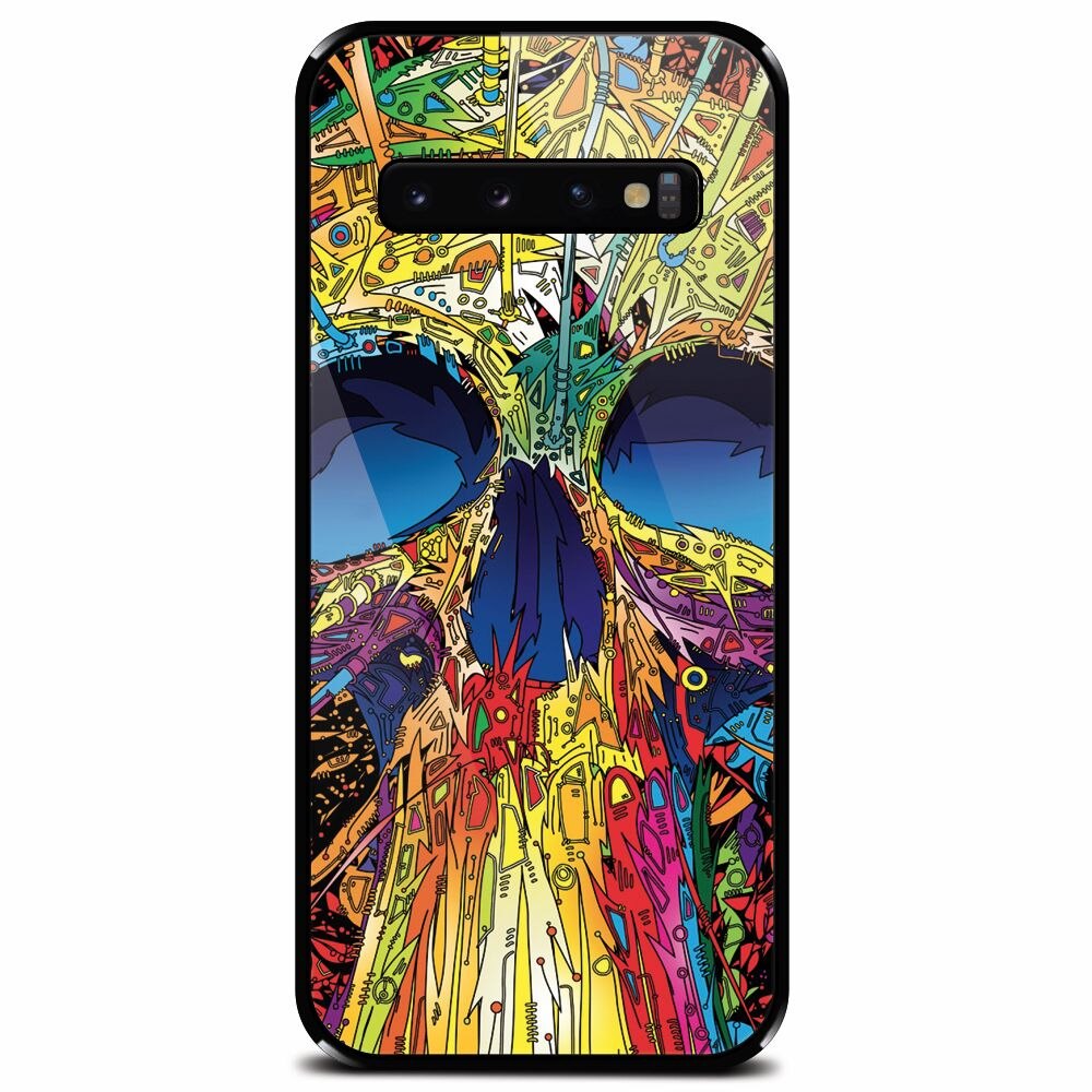 Husa din sticla securizata pentru Samsung Galaxy S10 Plus, Abstract Multicolored Skull