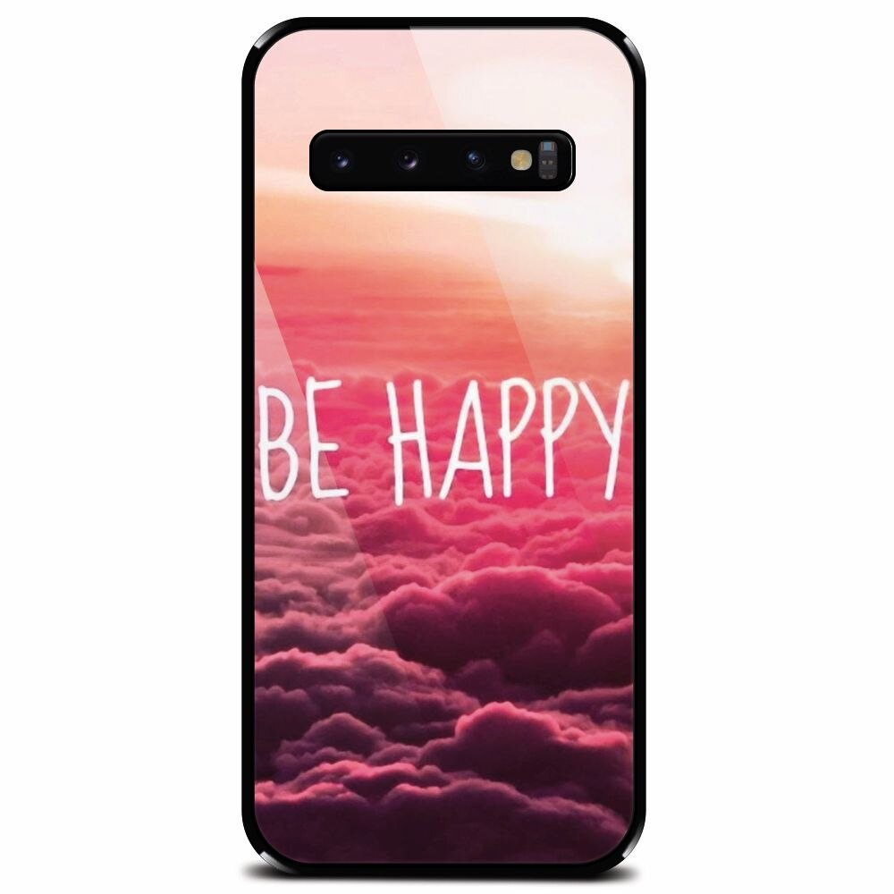 Husa din sticla securizata pentru Samsung Galaxy S10 Plus, Be Happy Puffy Clouds