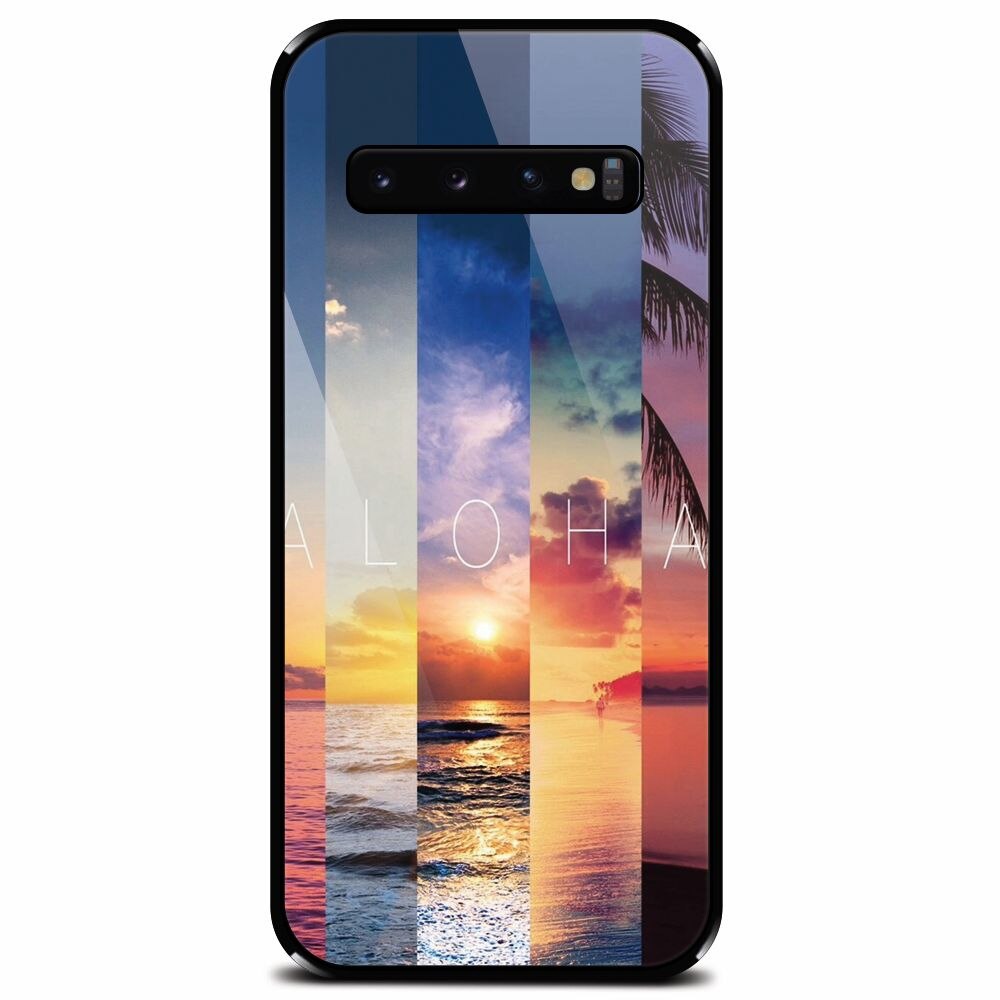 Husa din sticla securizata pentru Samsung Galaxy S10, Aloha Summer Stripes