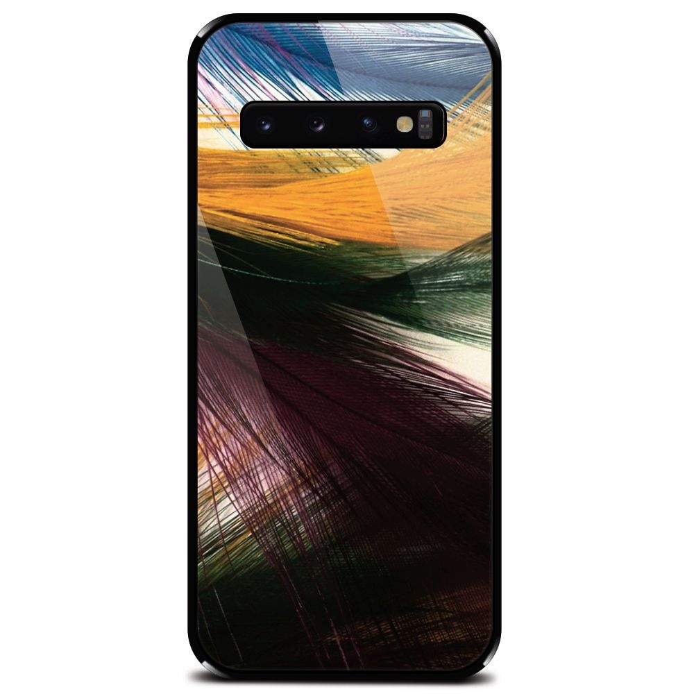 Husa din sticla securizata pentru Samsung Galaxy S10 Plus, Colorful Peacock Feathers