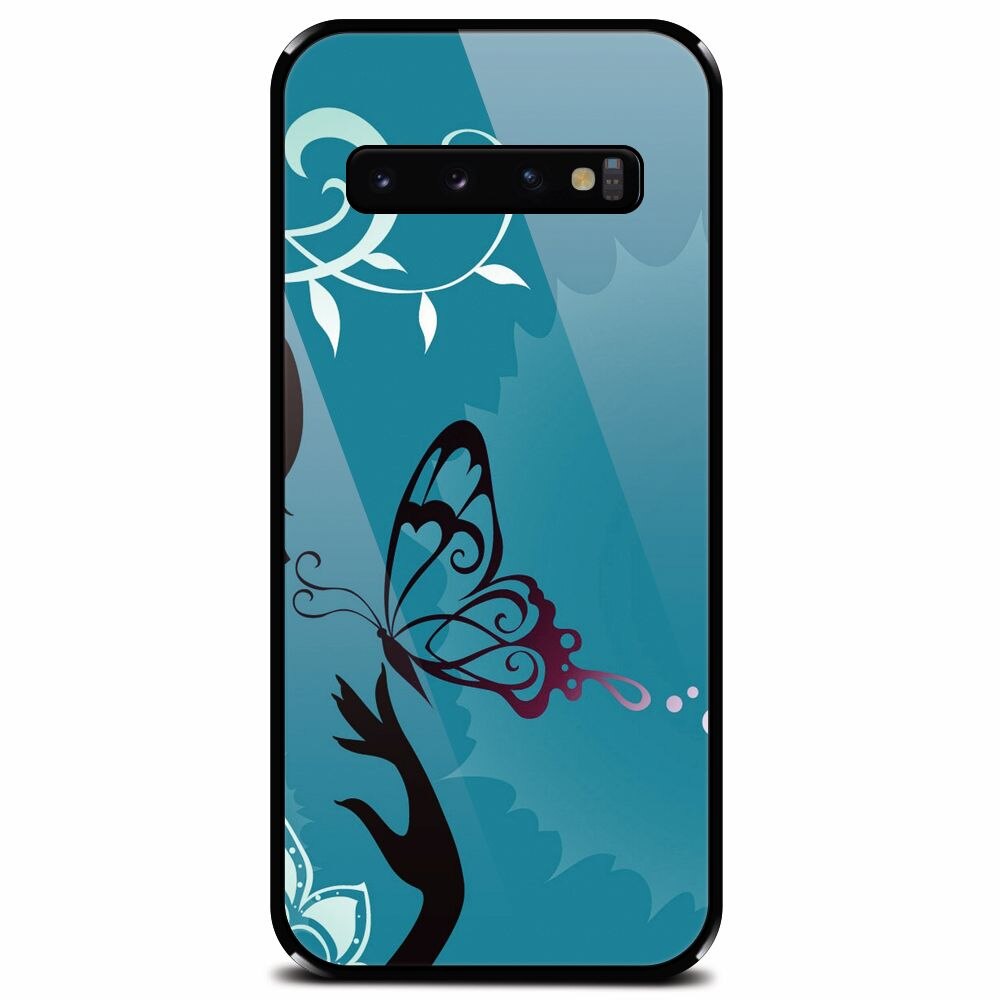 Husa din sticla securizata pentru Samsung Galaxy S10 Plus, Blue Butterfly