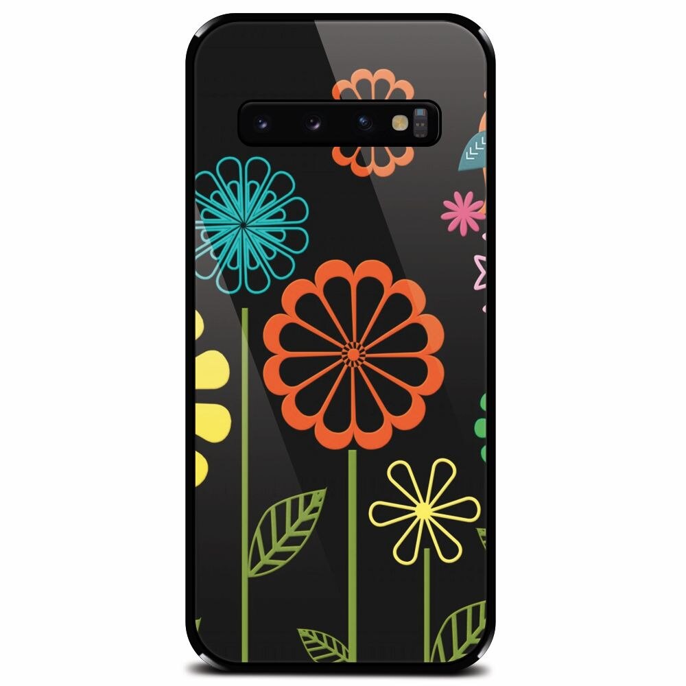 Husa din sticla securizata pentru Samsung Galaxy S10 Plus, Colorful Spring Birds Flowers Vectors
