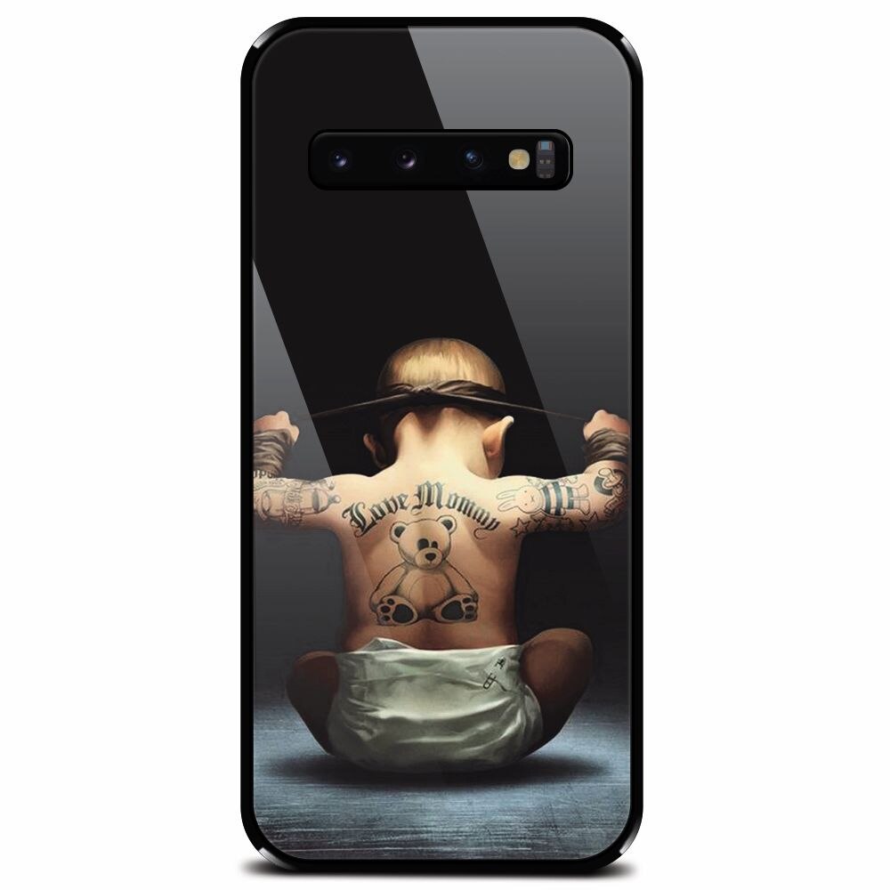 Husa din sticla securizata pentru Samsung Galaxy S10, Body Builder Cute Baby Tattoo