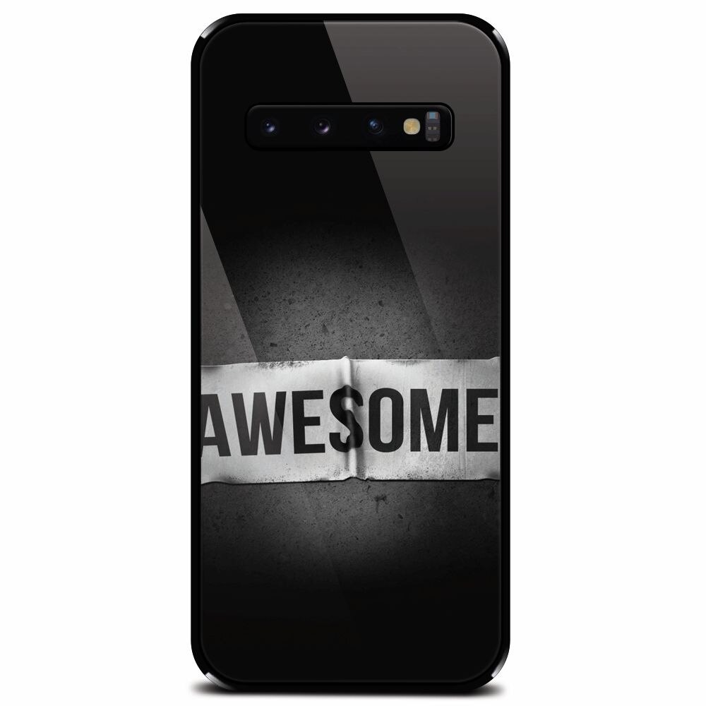 Husa din sticla securizata pentru Samsung Galaxy S10, Awesome Label Dark