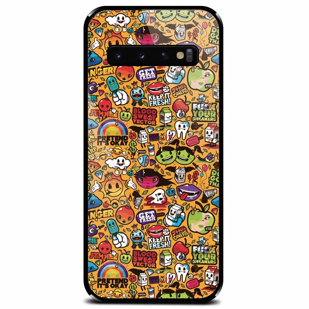 Husa din sticla securizata pentru Samsung Galaxy S10 Plus, Colorful Sticker Illustrations