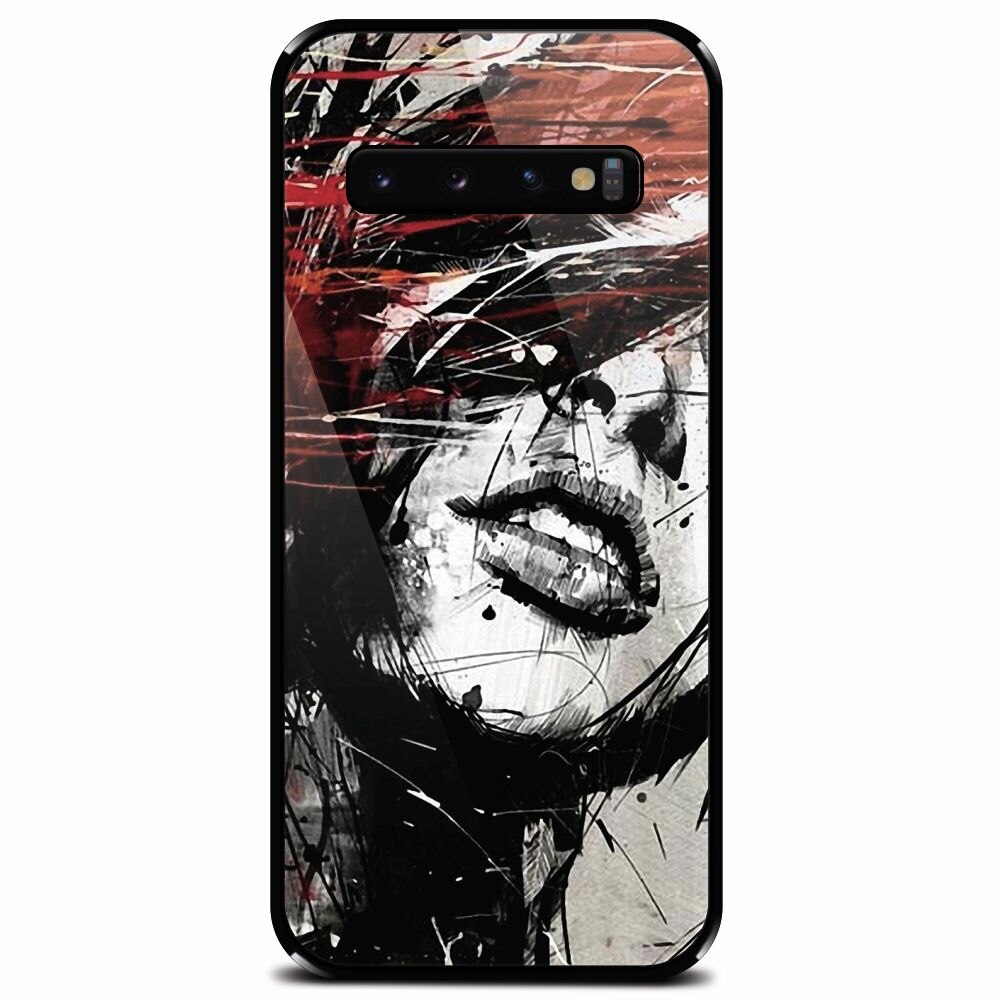 Husa din sticla securizata pentru Samsung Galaxy S10 Plus, Byroglyphics Woman Drawing