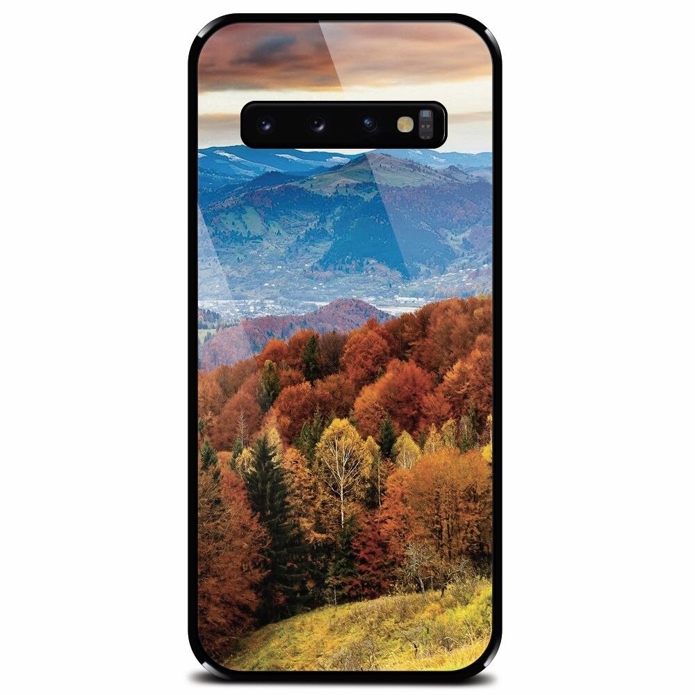 Husa din sticla securizata pentru Samsung Galaxy S10 Plus, Autumn Mountain Fall Rusty Forest Colours