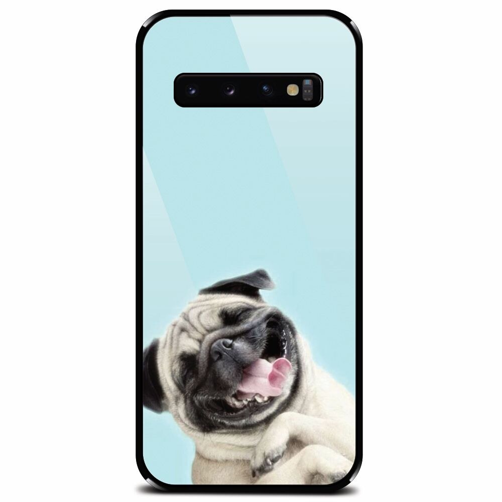 Husa din sticla securizata pentru Samsung Galaxy S10, Happy Dog