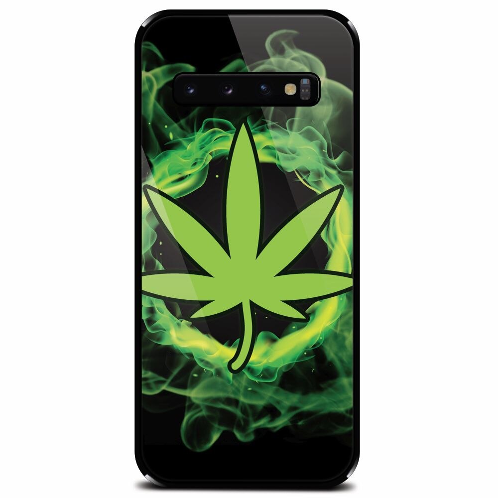 Husa din sticla securizata pentru Samsung Galaxy S10, GreenFlames
