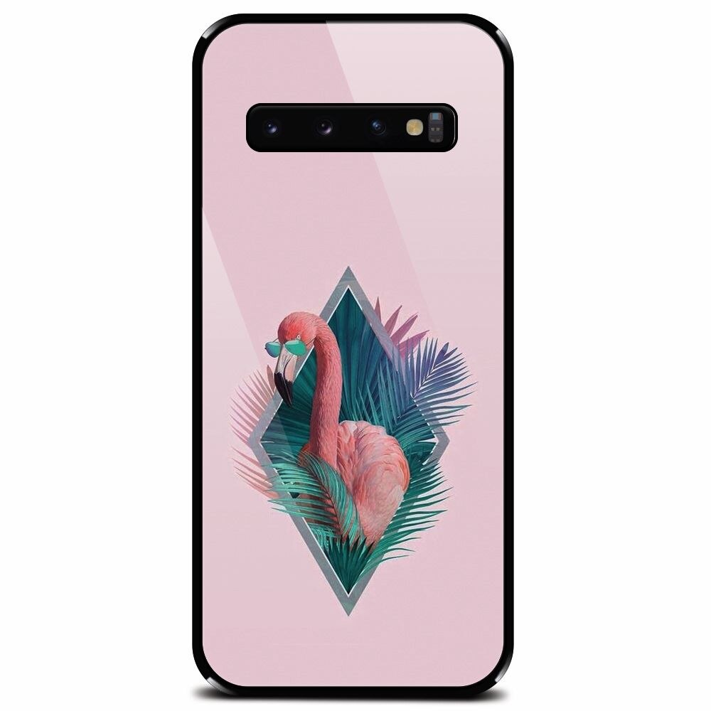 Husa din sticla securizata pentru Samsung Galaxy S10, Flamingo With Sunglass