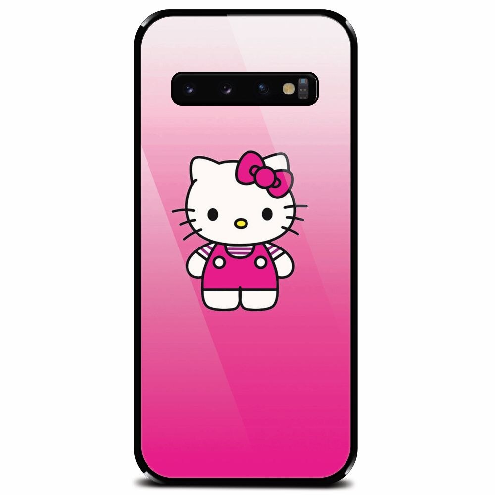 Husa din sticla securizata pentru Samsung Galaxy S10, Cute Pink Catty