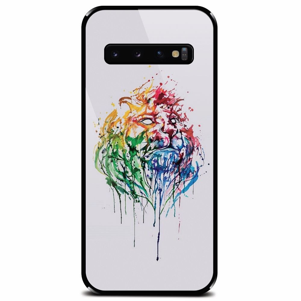 Husa din sticla securizata pentru Samsung Galaxy S10 Plus, Paint Illustration Lion Head