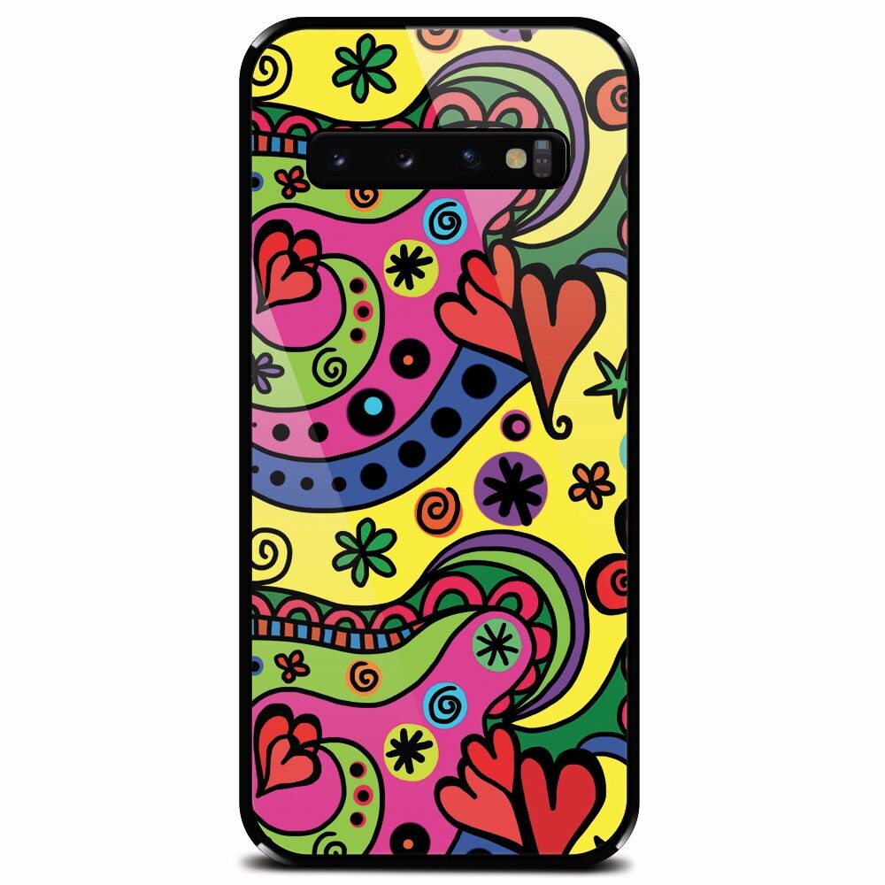 Husa din sticla securizata pentru Samsung Galaxy S10 Plus, Heart Color
