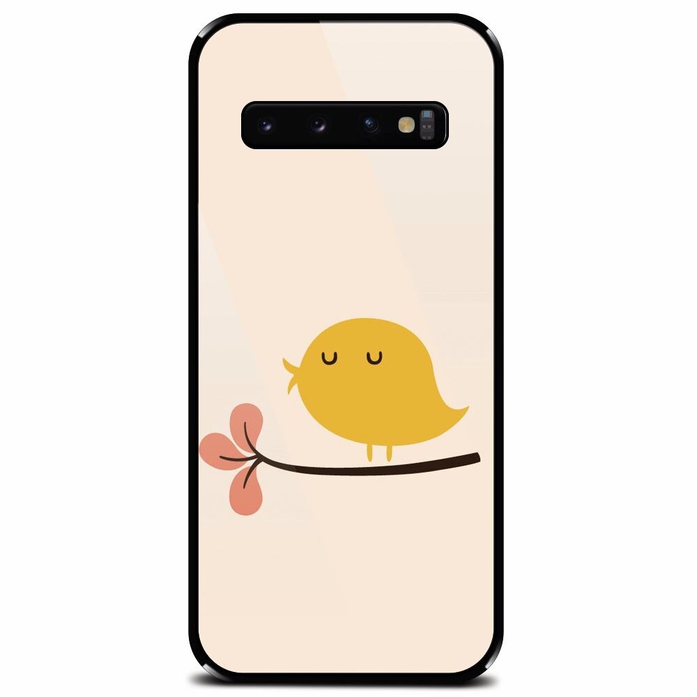 Husa din sticla securizata pentru Samsung Galaxy S10 Plus, Flat Minimal Cute Bird Illustration