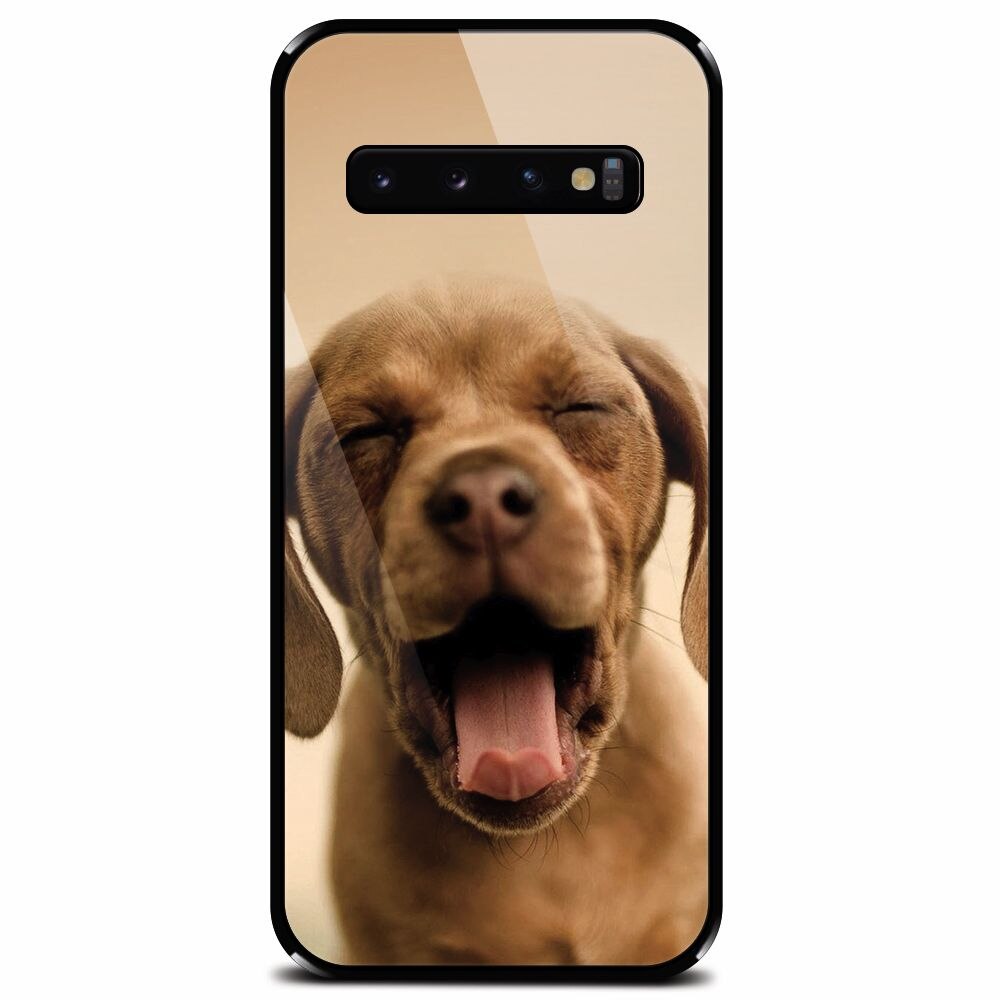 Husa din sticla securizata pentru Samsung Galaxy S10, Cute Yawning Puppy