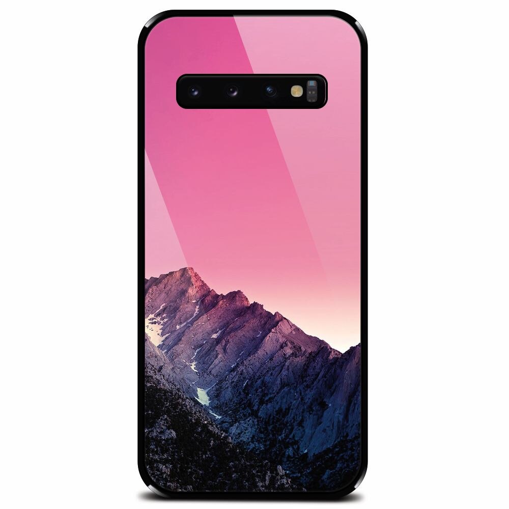 Husa din sticla securizata pentru Samsung Galaxy S10 Plus, Mountain Peak Pink Gradient Effect