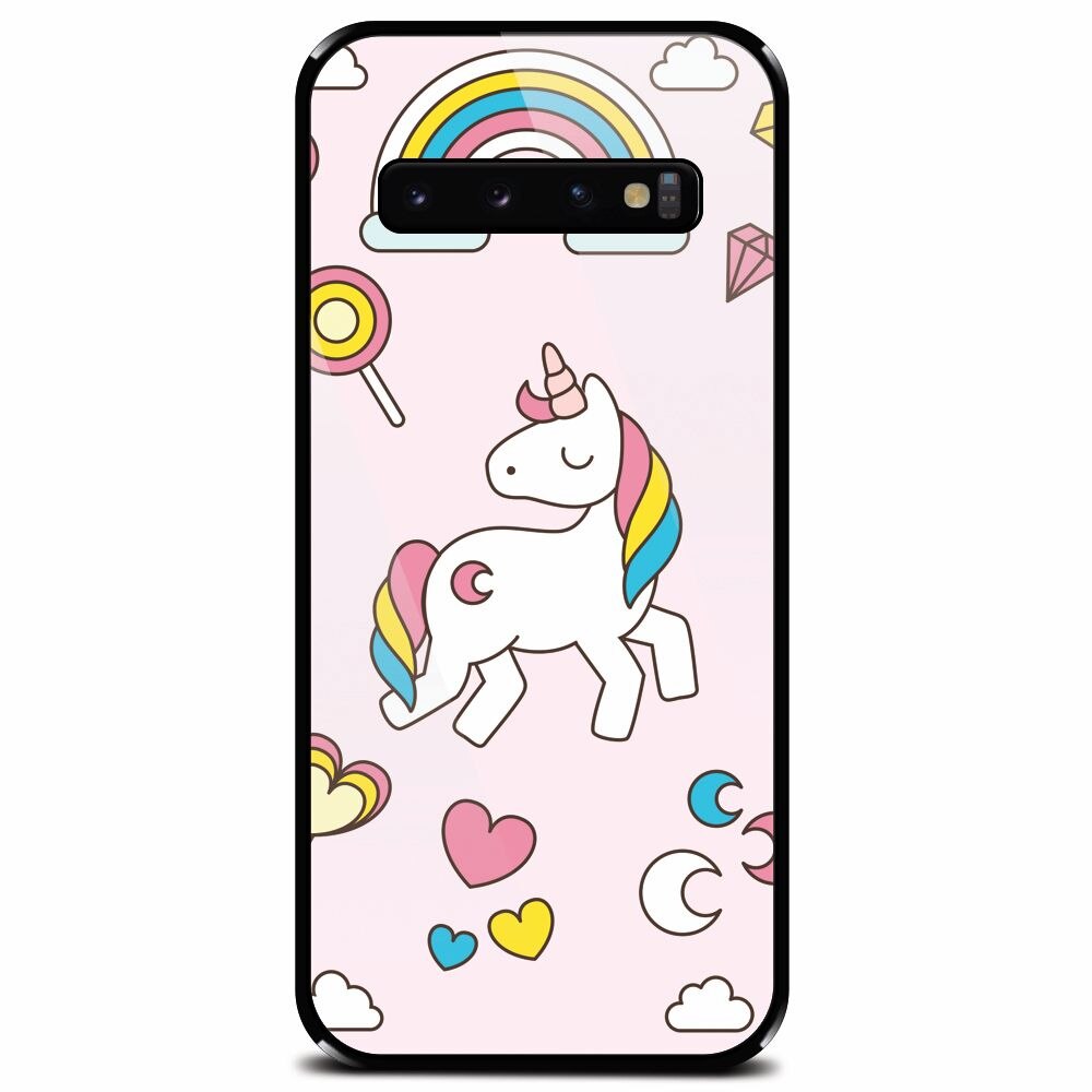 Husa din sticla securizata pentru Samsung Galaxy S10, Cute Unicorn