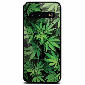 Husa din sticla securizata pentru Samsung Galaxy S10 Plus, Green Leaf Pattern Husa din sticla securizata pentru Samsung Galaxy S10 Plus, Green Leaf Pattern