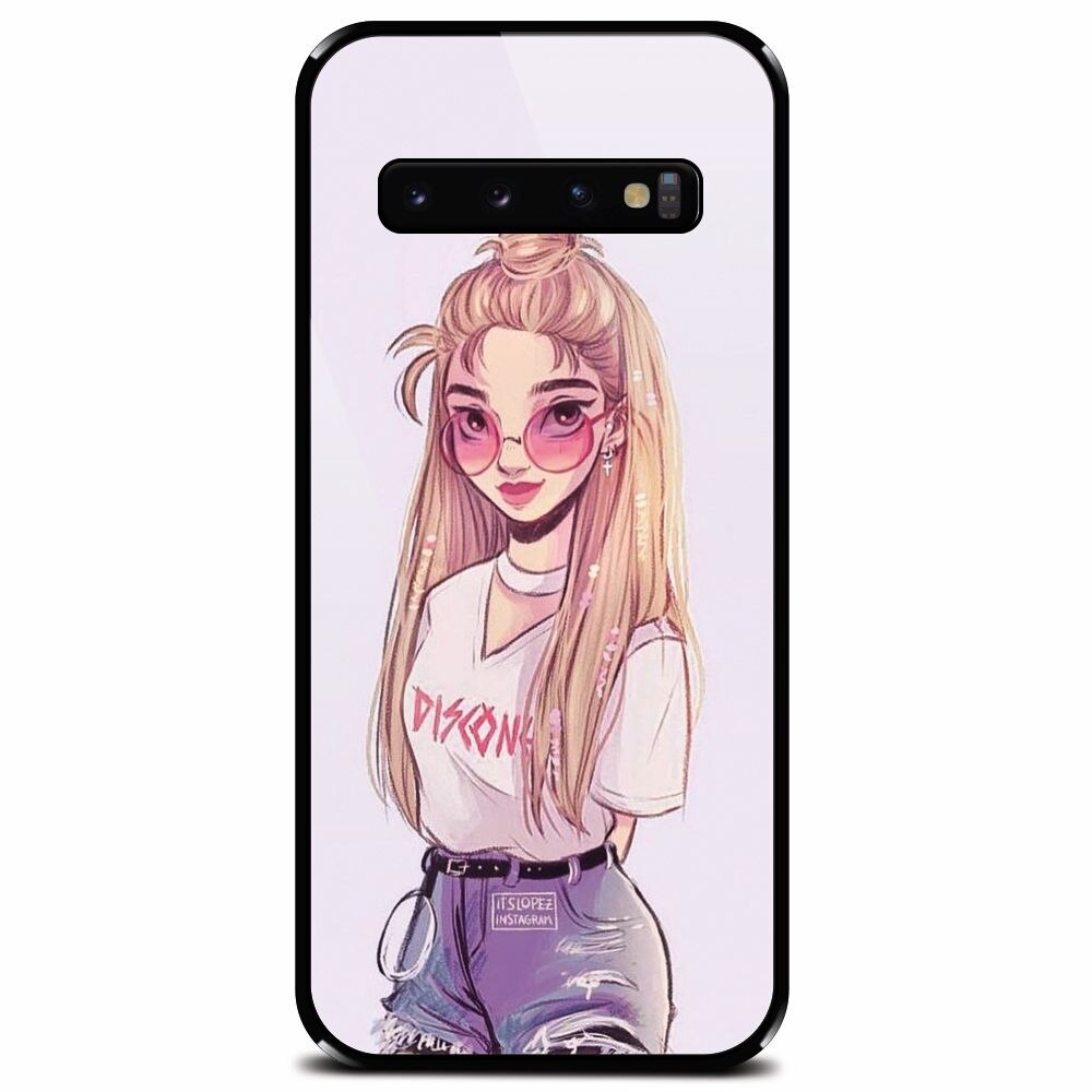 Husa din sticla securizata pentru Samsung Galaxy S10, Girl Look