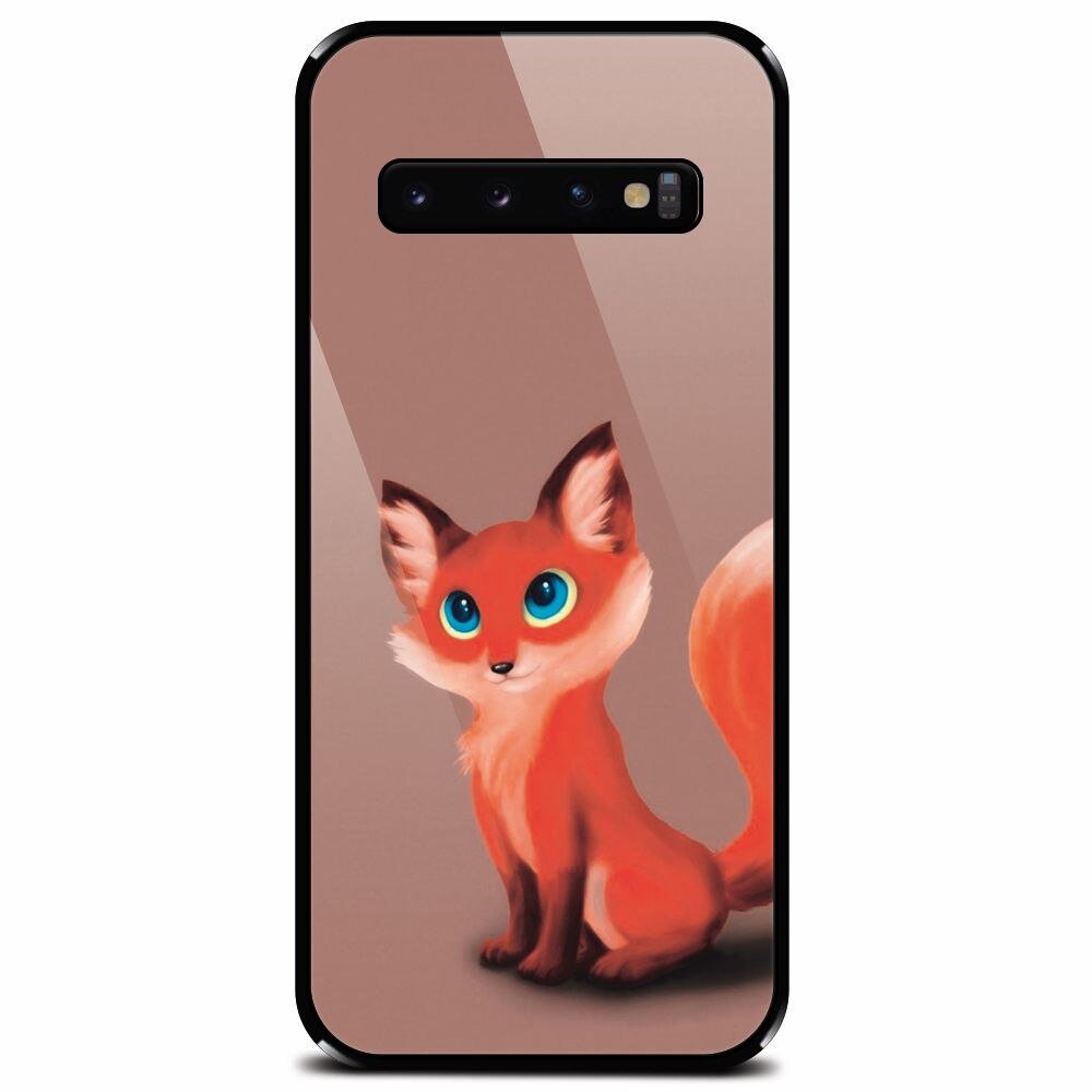 Husa din sticla securizata pentru Samsung Galaxy S10 Plus, Fox Cartoon Animal And