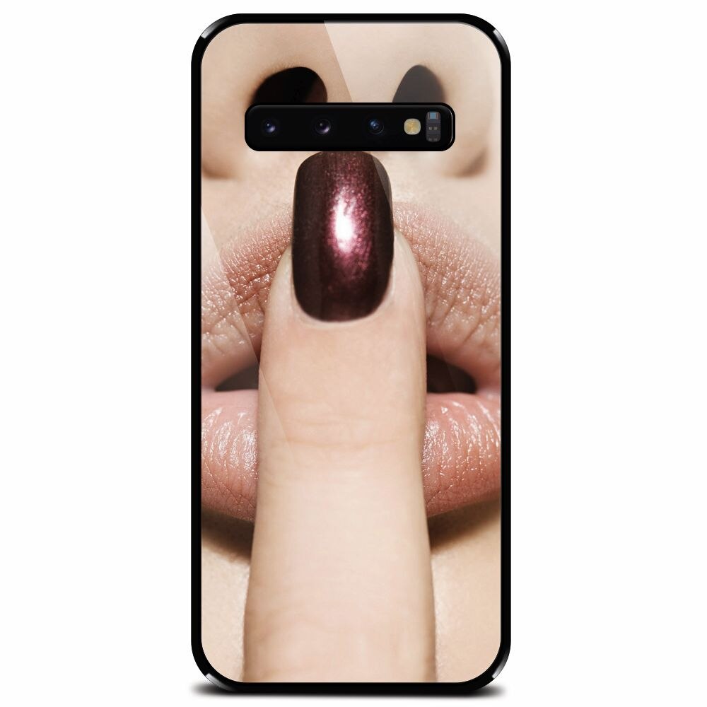 Husa din sticla securizata pentru Samsung Galaxy S10, Finger Purple Nailpolish Girl Lips