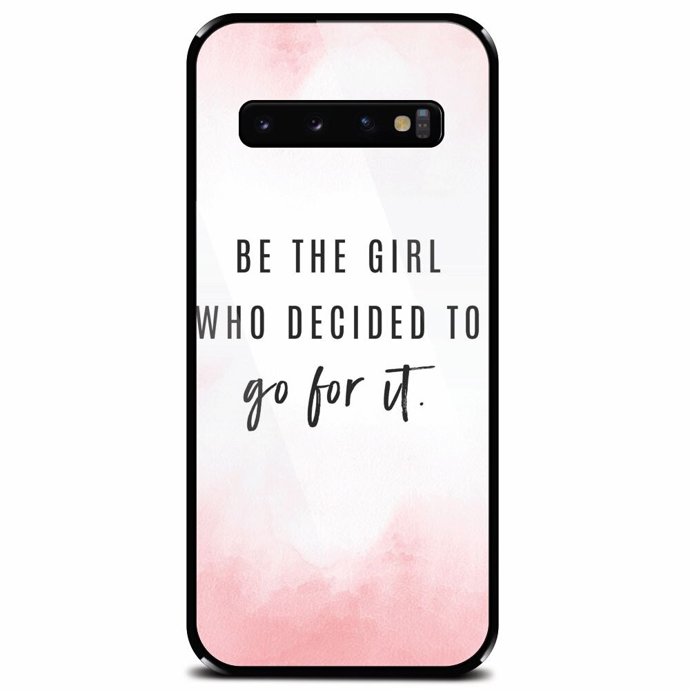 Husa din sticla securizata pentru Samsung Galaxy S10, Quotes Pink