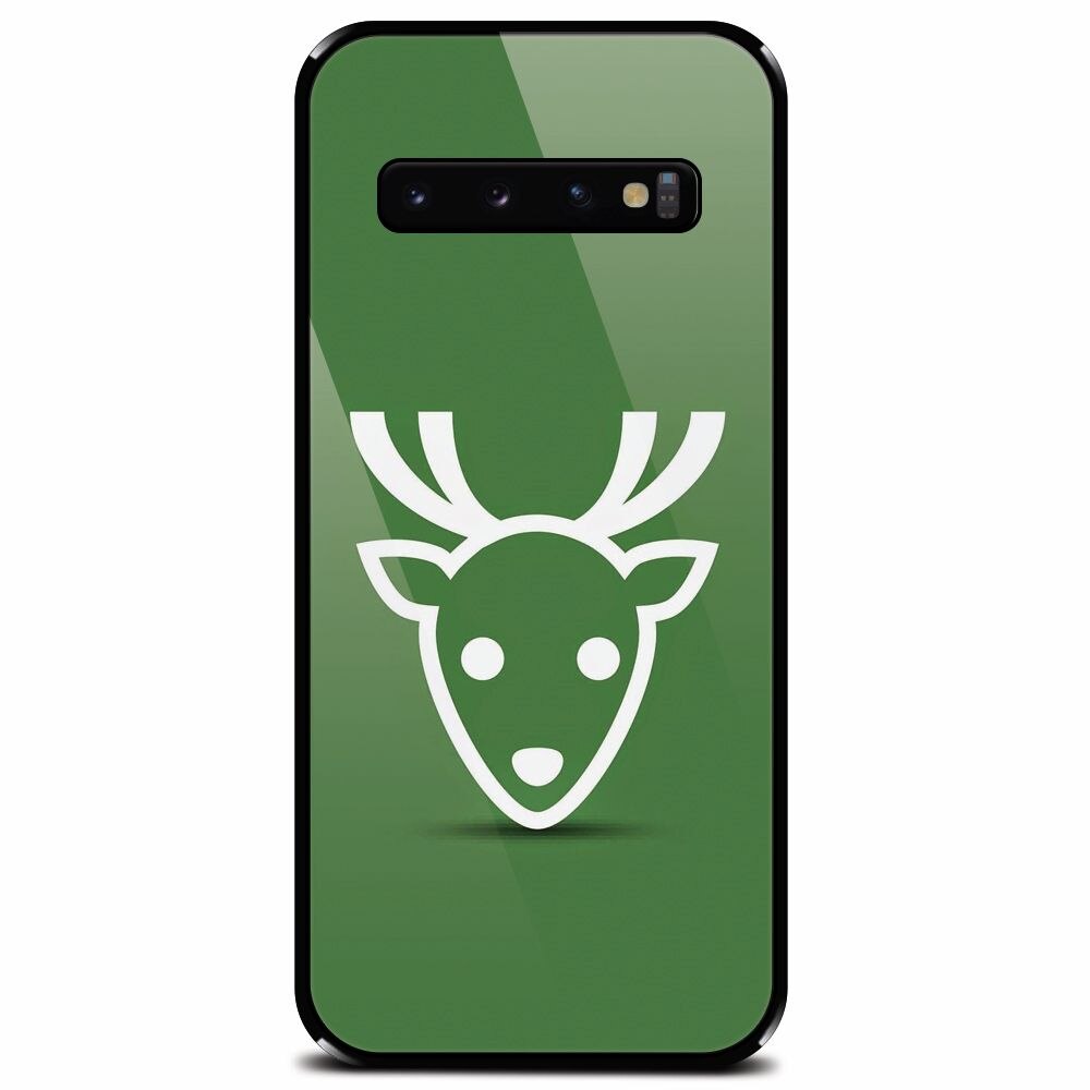 Husa din sticla securizata pentru Samsung Galaxy S10 Plus, Minimal Reindeer Illustration Green