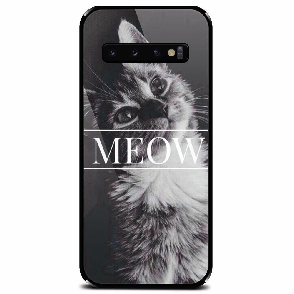 Husa din sticla securizata pentru Samsung Galaxy S10 Plus, Meow Cute Cat