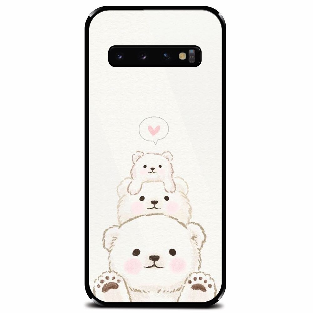 Husa din sticla securizata pentru Samsung Galaxy S10, Family Bear