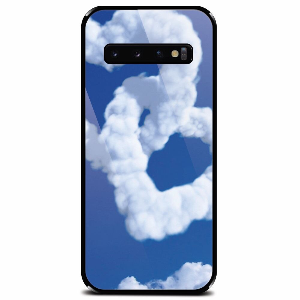 Husa din sticla securizata pentru Samsung Galaxy S10, Heart Shaped Clouds Blue Sky