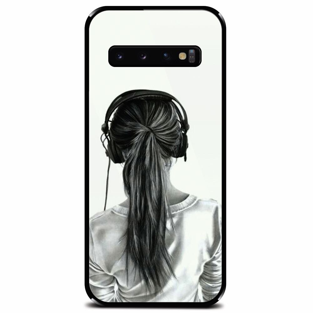 Husa din sticla securizata pentru Samsung Galaxy S10, Girl With Headphone