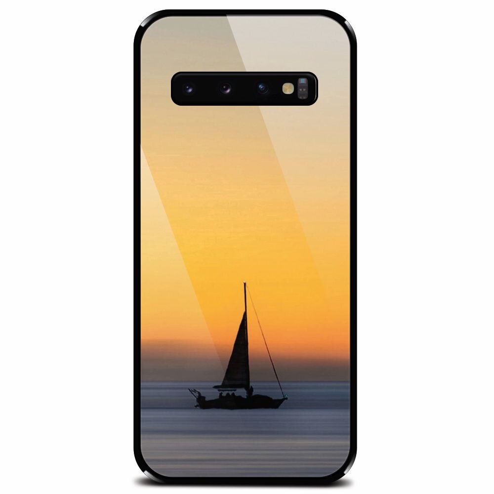 Husa din sticla securizata pentru Samsung Galaxy S10 Plus, Wind Sail Boat Ocean Sunset