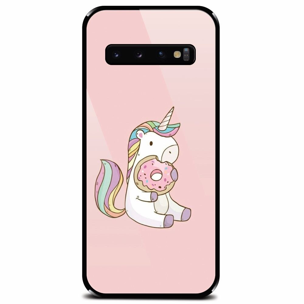 Husa din sticla securizata pentru Samsung Galaxy S10 Plus, Unicorn Donuts