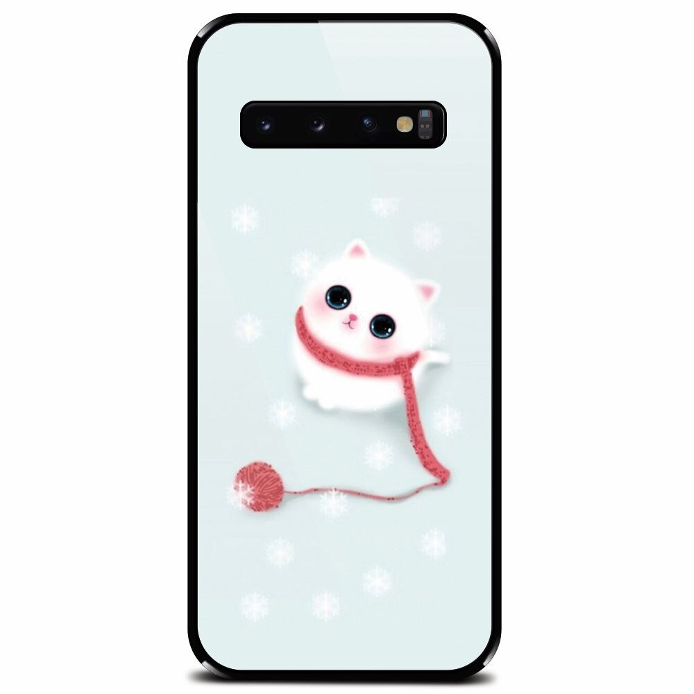 Husa din sticla securizata pentru Samsung Galaxy S10 Plus, Cute Cat