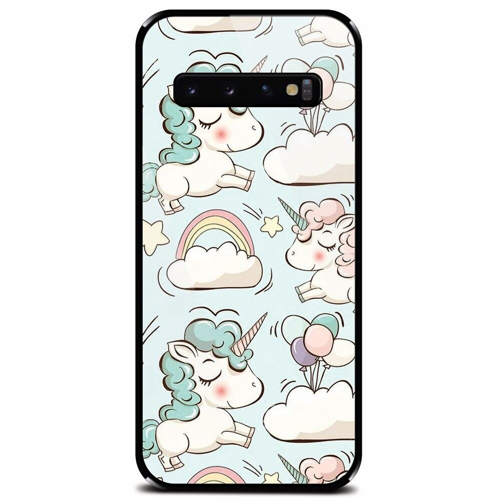 Husa din sticla securizata pentru Samsung Galaxy S10, Unicorns And Clouds