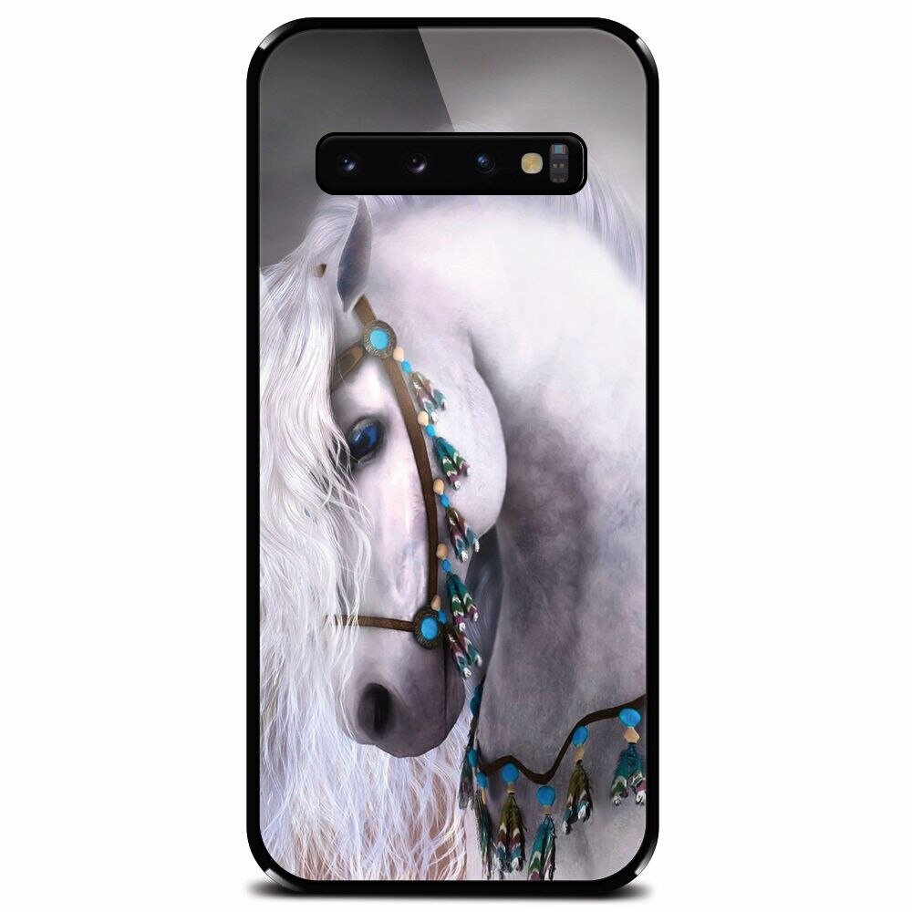 Husa din sticla securizata pentru Samsung Galaxy S10 Plus, White Horse