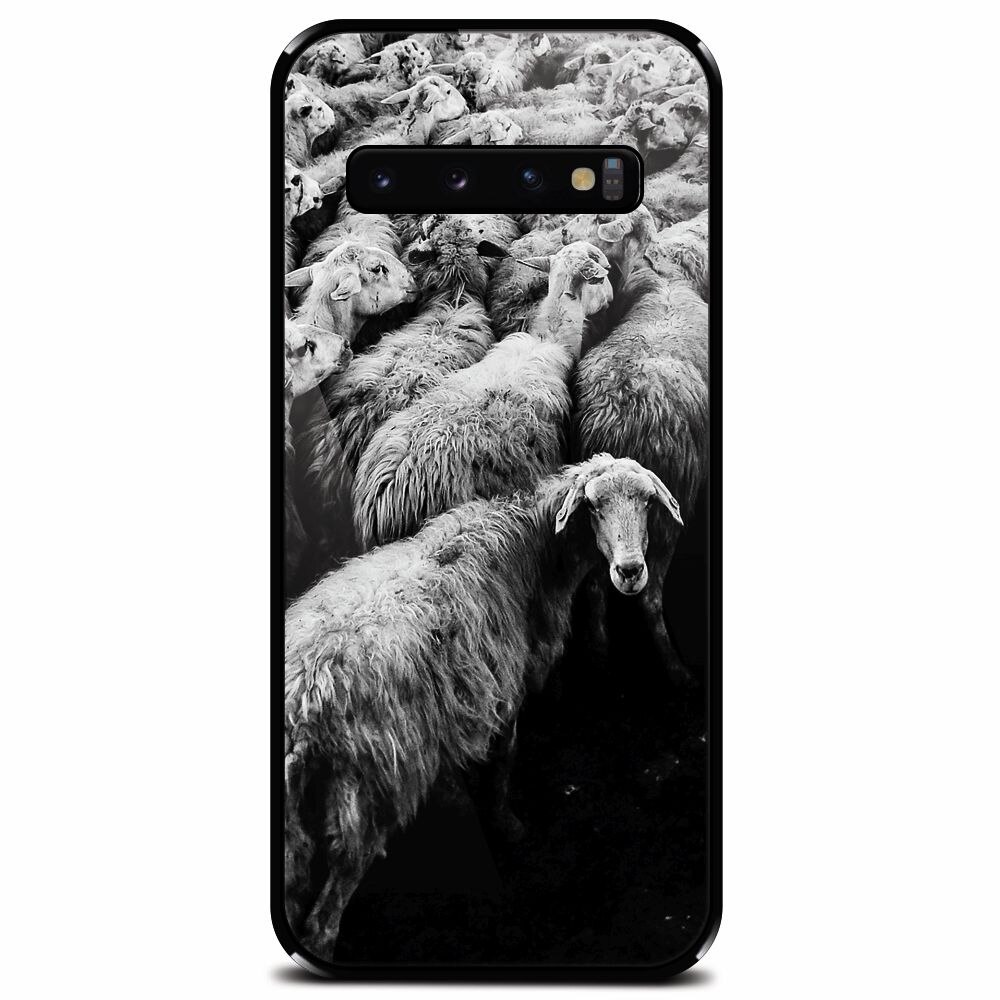 Husa din sticla securizata pentru Samsung Galaxy S10 Plus, Sheep