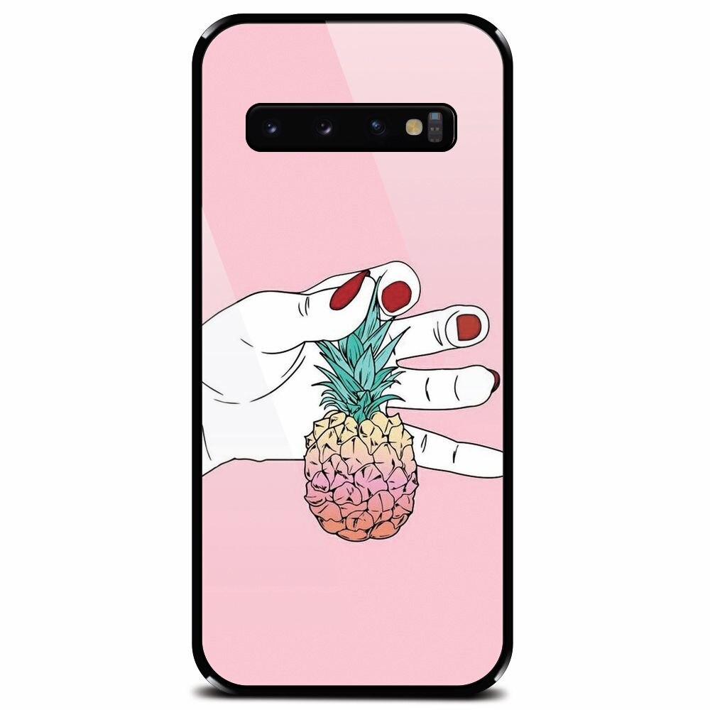 Husa din sticla securizata pentru Samsung Galaxy S10 Plus, Rainbow Pinepple