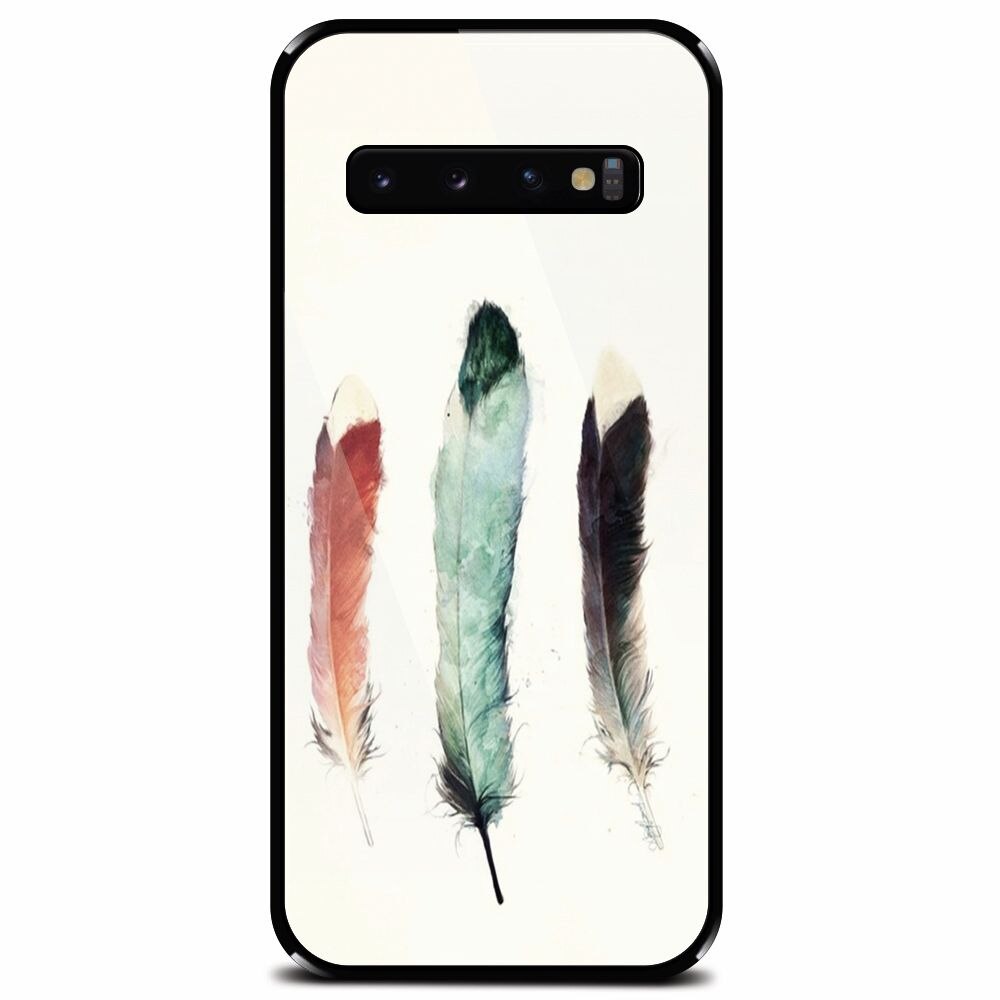 Husa din sticla securizata pentru Samsung Galaxy S10 Plus, Three Feathers
