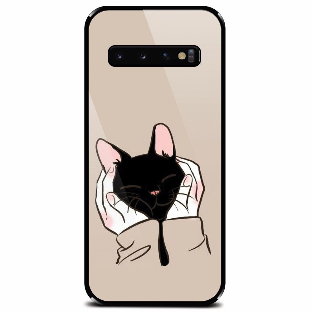 Husa din sticla securizata pentru Samsung Galaxy S10 Plus, Th Black Cat In Hands