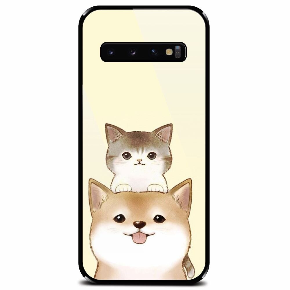Husa din sticla securizata pentru Samsung Galaxy S10 Plus, Two Cat