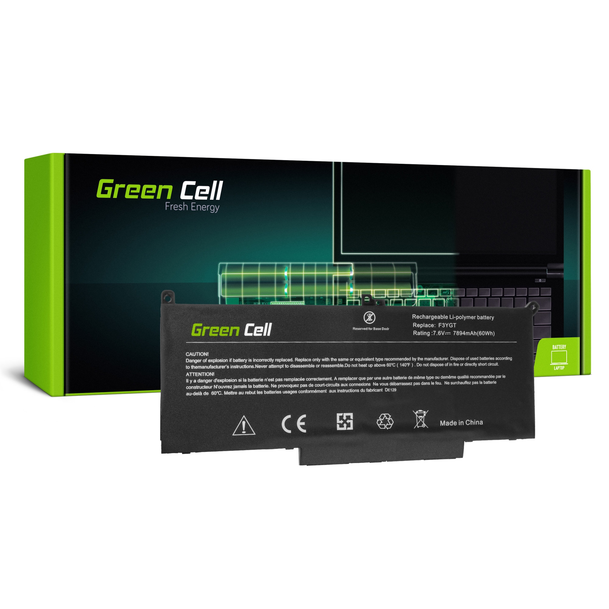 Baterie laptop F3YGT pentru Dell Latitude 7280 7290 7380 7390 7480 7490 acumulator marca Green Cell
