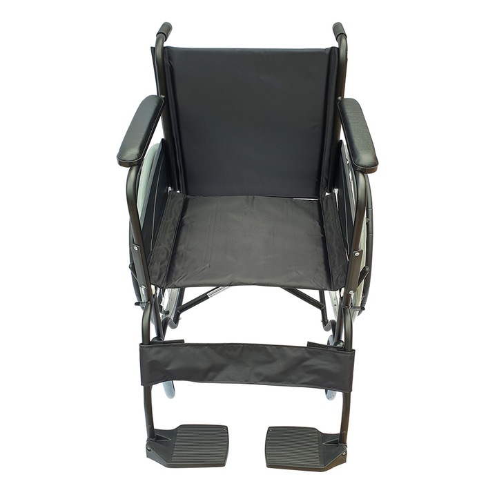 Scaun cu rotile din otel, pliabil, material textil, antrenare manuala, negru, Kaiyang