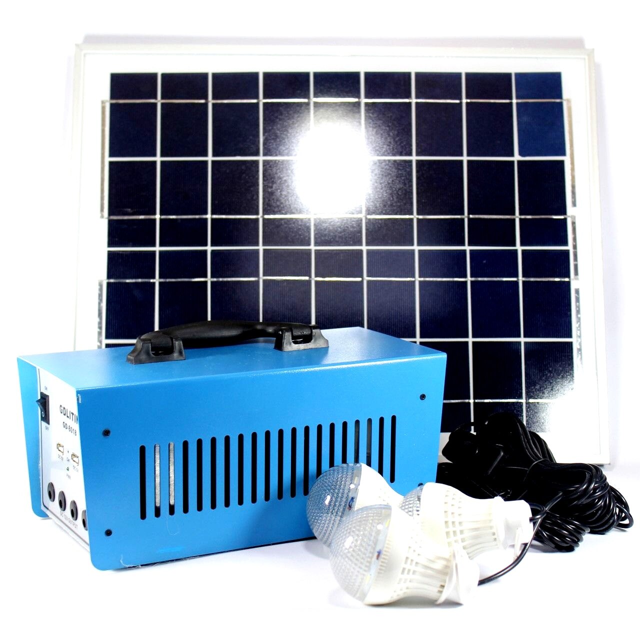 Sistem Iluminare LED cu Incarcare Solara, 3 Becuri si Invertor 220v 100w GD-8018 plus lanterna cu 9 leduri